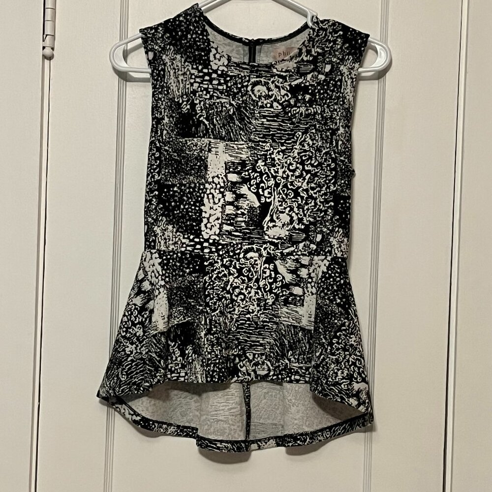 Philosophy peplum blouse size XS black white colorblock abstract artsy